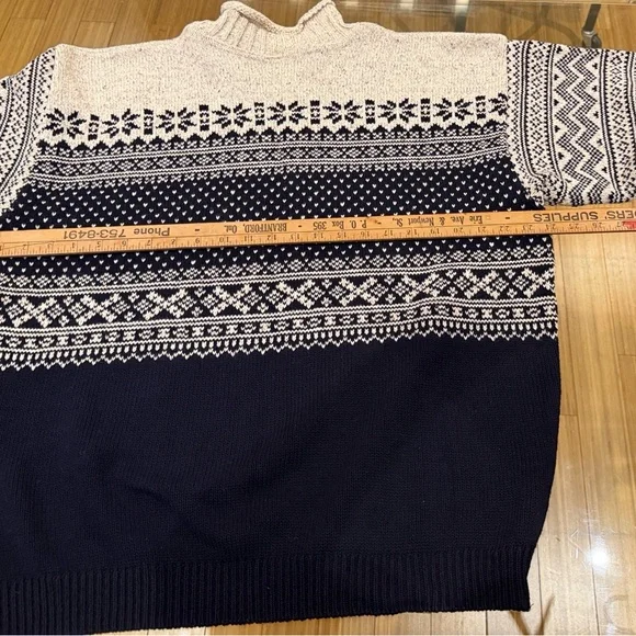 Cozy Cowl Turtleneck Sweater in Ivory and Navy - Picture 5 of 5